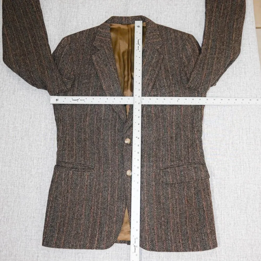 Harris Tweed 44US Scottish Wool Sport Coat Haevy herringbone Brown striped